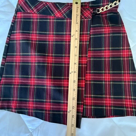 Joe B Plaid Mini Skirt Gold Chain Detail Party Club Wear Clueless - Picture 5 of 9